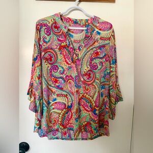 Dear Scarlett “Faith” Women’s Floral V-Neck Blouse - Multi Color